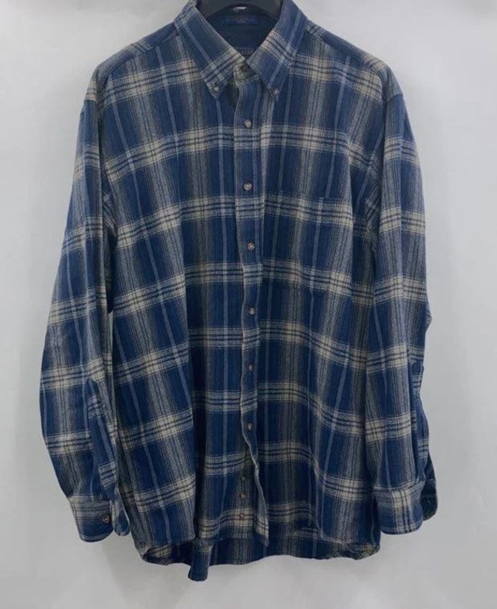 PENDLETON VINTAGE Wool Flannel Shirt Mens XL Blue Plaid Virgin Wool